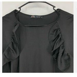 Zara Black Long Sleeve Mini Dress with Ruffle Trim